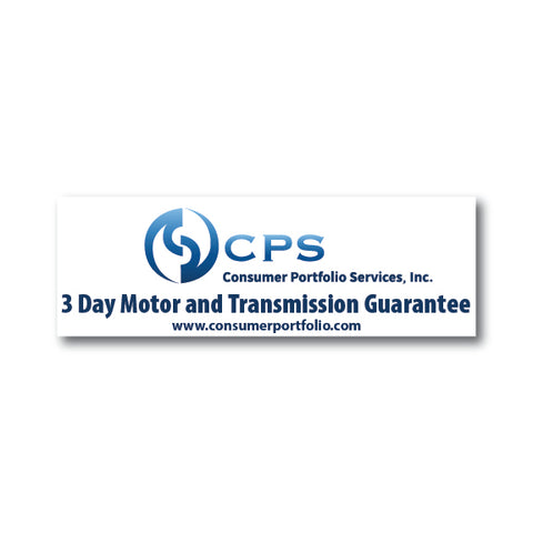 CPS Auto Finance 3 Day Guarantee Decal 2025